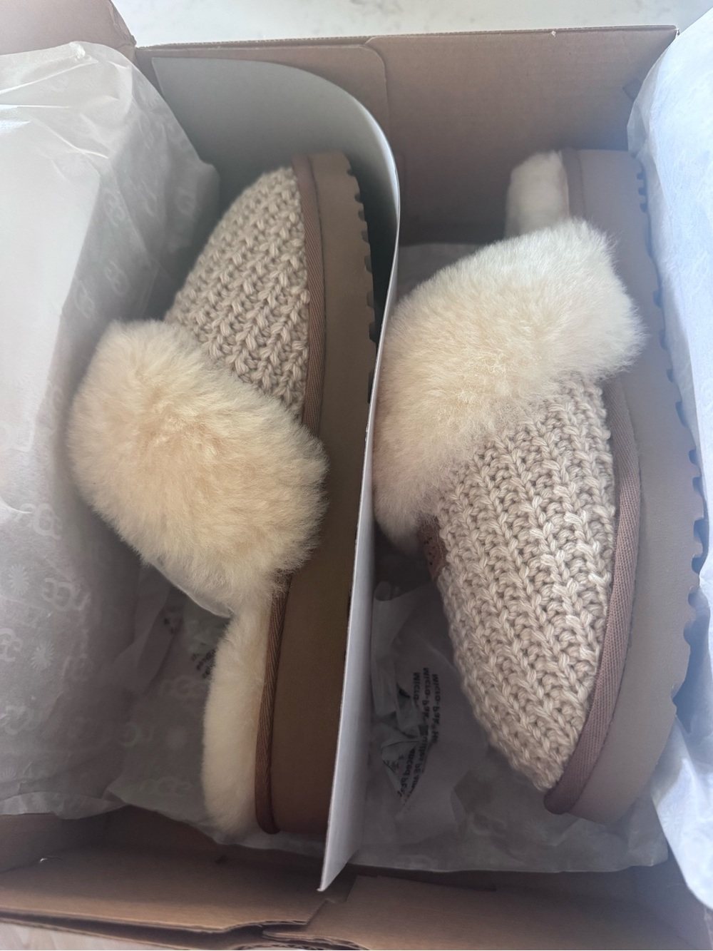 UGG Women's Knit Shearling Clog Mules in Beige